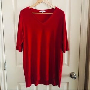 Sympli Red Tunic V-neck 3/4 Sleeve Ribbed Knit Trim Size 14